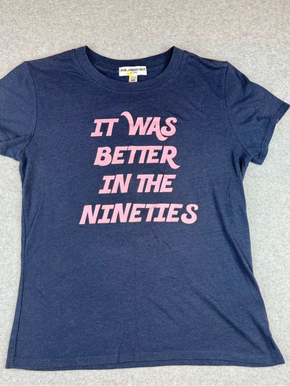 Sub_Urban Riot Navy Tee with Pink 'It Was Better in the Nineties' Graphic